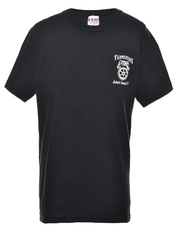 Black Printed T-shirt - L Solid Color Striped Floral