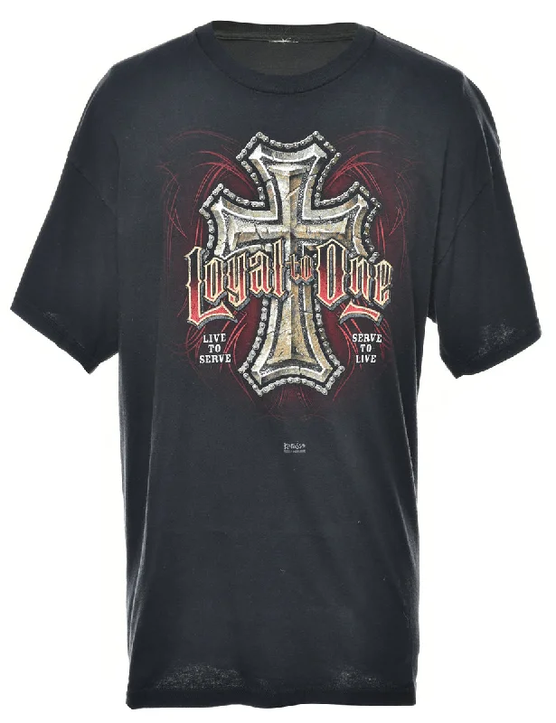 Black Printed T-shirt - L Layered Multi-layer Single Layer