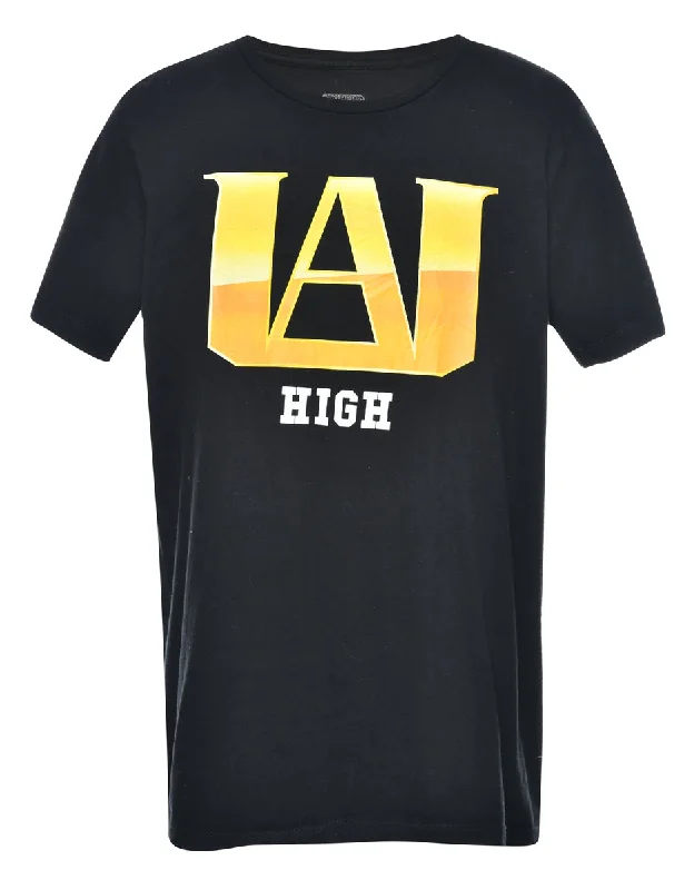 Black Printed T-shirt - M Anti-Shrink Durable Soft