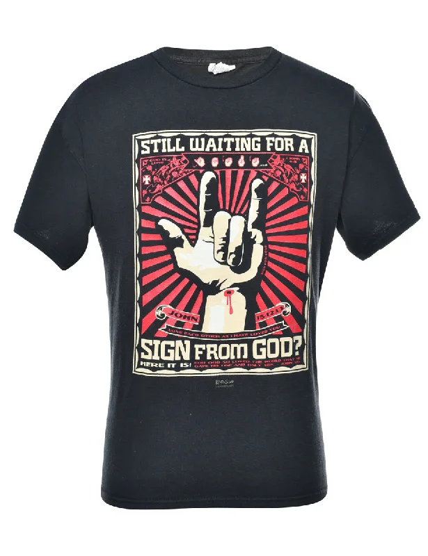Black Printed T-shirt - M Graphic Embroidered Appliqued