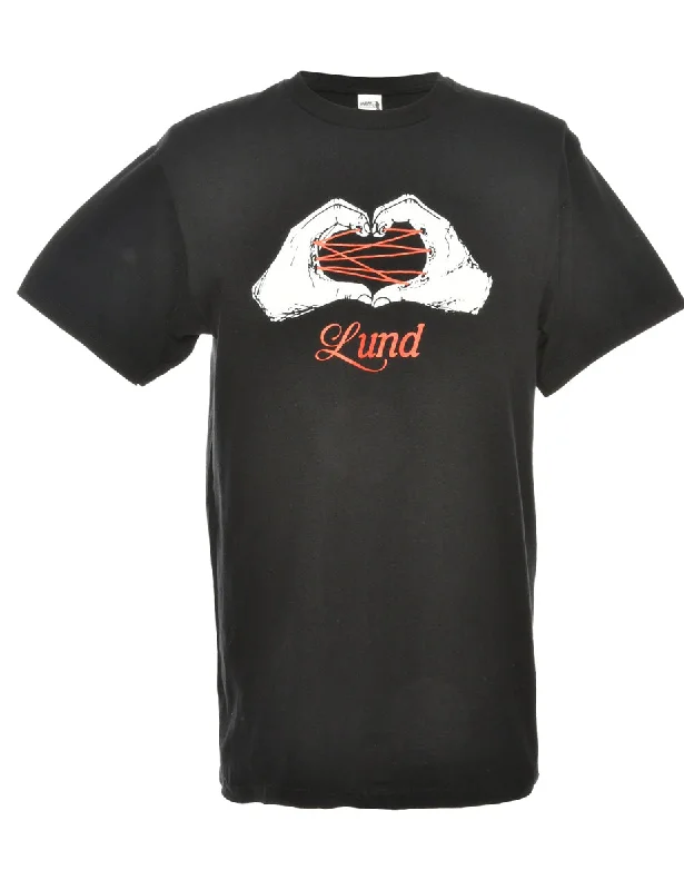 Black Printed T-shirt - M Spandex Blend Rayon Blend Denim Blend