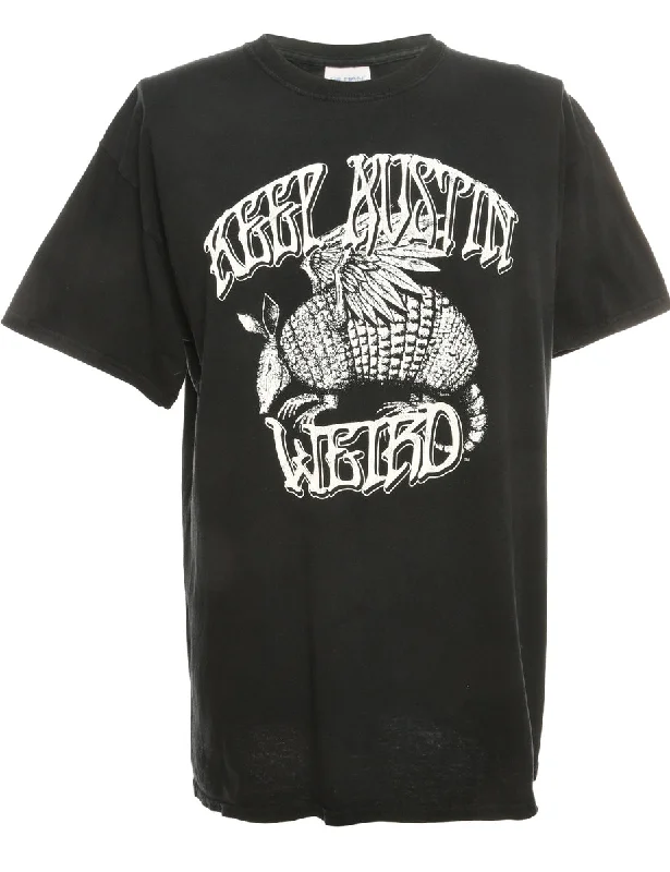 Black Printed T-shirt - M Lace Blend Ribbed Blend Corduroy Blend