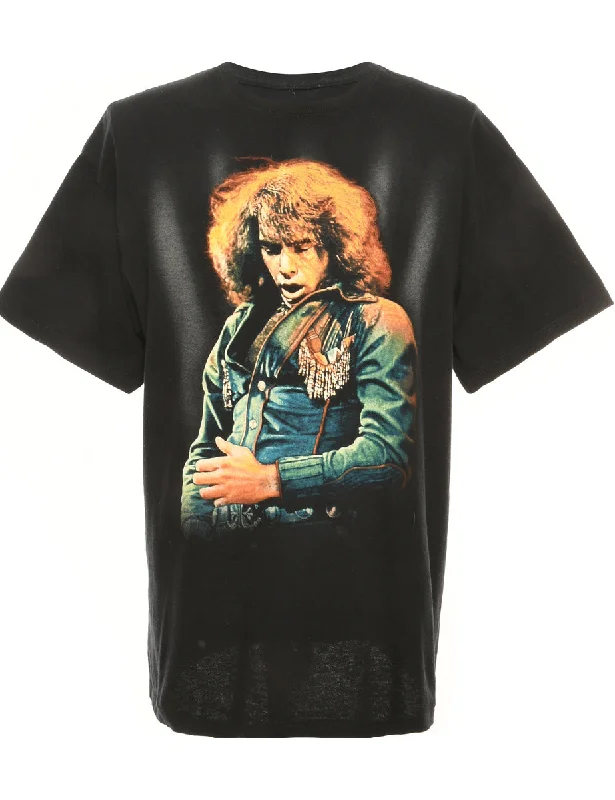 Black Printed T-shirt - M Front Pockets Side Pockets Patch Pockets