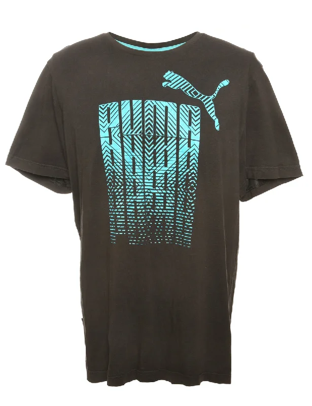 Black Puma Printed T-shirt - L Embroidered Appliqued Beaded