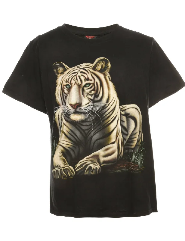 Black Tiger Animal T-shirt - M Terry Blend Velvet Blend Canvas Blend
