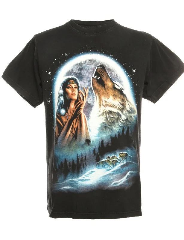 Black Wolf Printed T-shirt - M Layered Multi-layer Single Layer