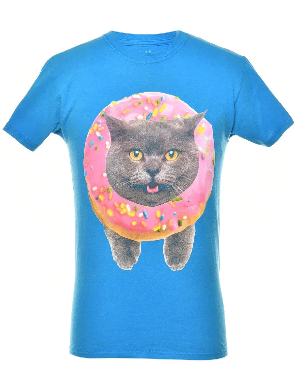 Blue Cat Animal T-shirt - S Mesh Blend Leather Blend Suede Blend