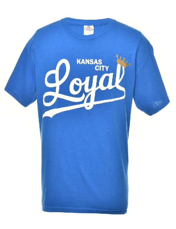 Blue Kansas City Loyals Printed T-shirt - L Satin Fabric Silk Fabric Chiffon Fabric