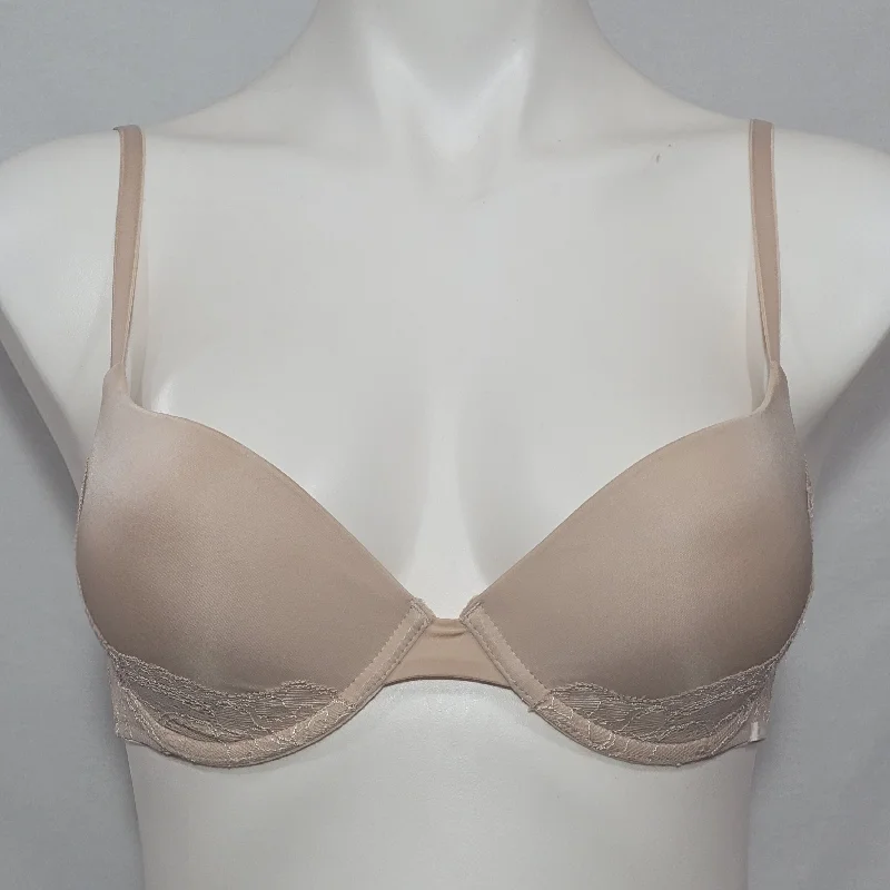 Calvin Klein F3362 T-Shirt Push-Up Lace Undewrie Bra 34C Nude Rayon Velvet Corduroy