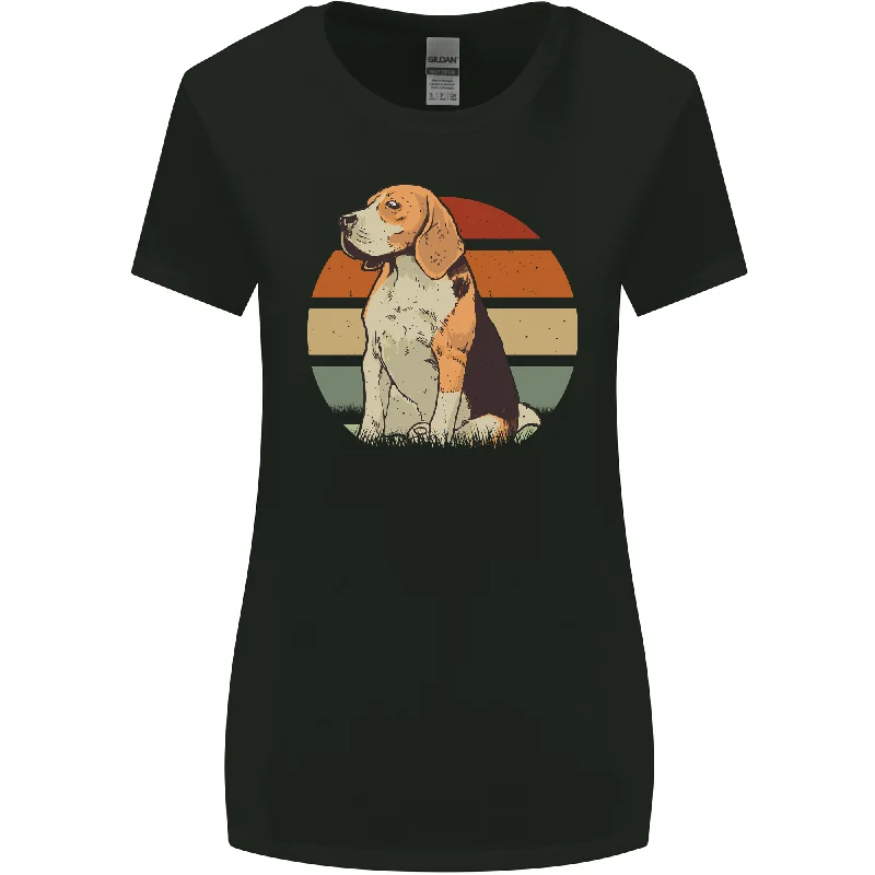 Dogs Beagle With a Retro Sunset Background Womens Wider Cut T-Shirt Polka Dot Checkered Tartan