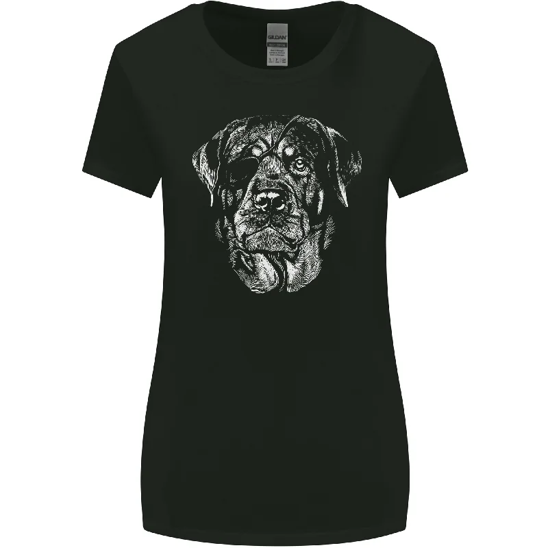 Dogs Rottweiler with Eye Patch Womens Wider Cut T-Shirt Print Jacquard Patchwork