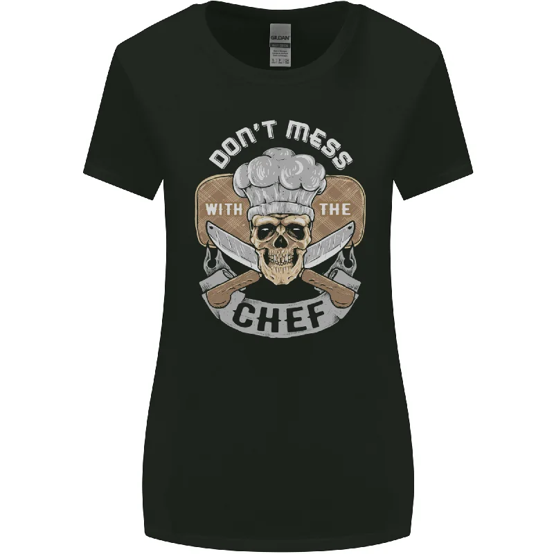 Dont Mess With the Chef Cooking Skull Womens Wider Cut T-Shirt Print Jacquard Patchwork