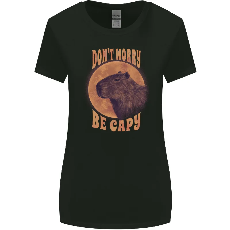 Dont Worry Be Cappy Funny Cappybara Womens Wider Cut T-Shirt Solid Print Embellished
