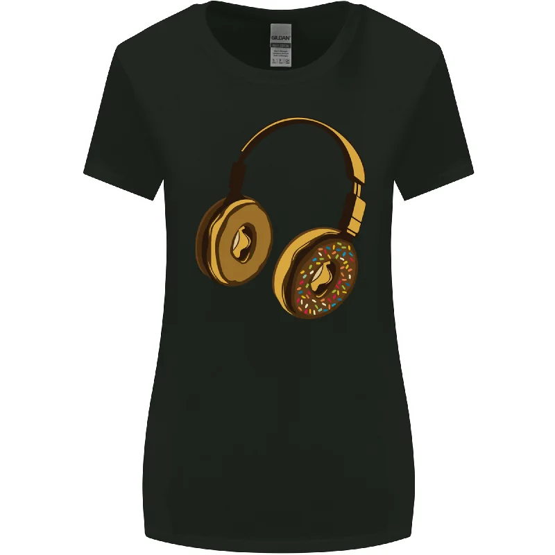 Donut Headphones Music DJ DJing Funny Womens Wider Cut T-Shirt Hooded Caped Shawl Collar