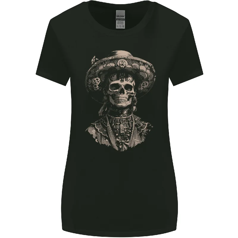 DOTD Day of the Dead Sugar Skull Womens Wider Cut T-Shirt Zippered Front Buttoned Front Snap Front
