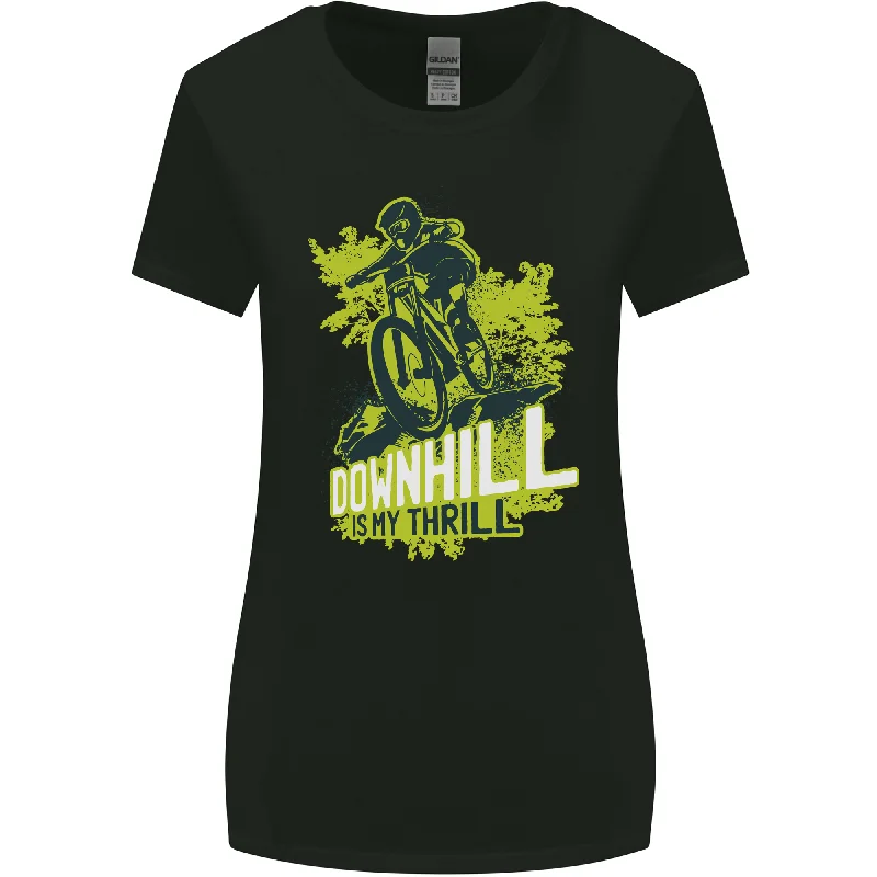 Downhill Mountain Biking My Thrill Cycling Womens Wider Cut T-Shirt Collared Crew Neck Turtle Neck