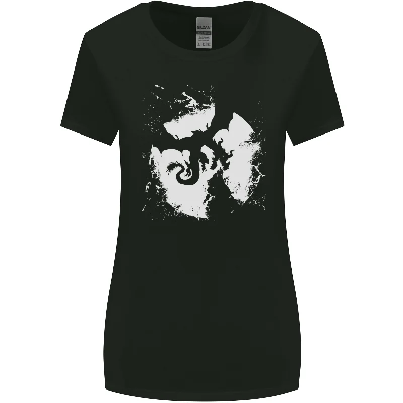Dragon Full Moon Silhouette Womens Wider Cut T-Shirt Asymmetrical Pockets Print