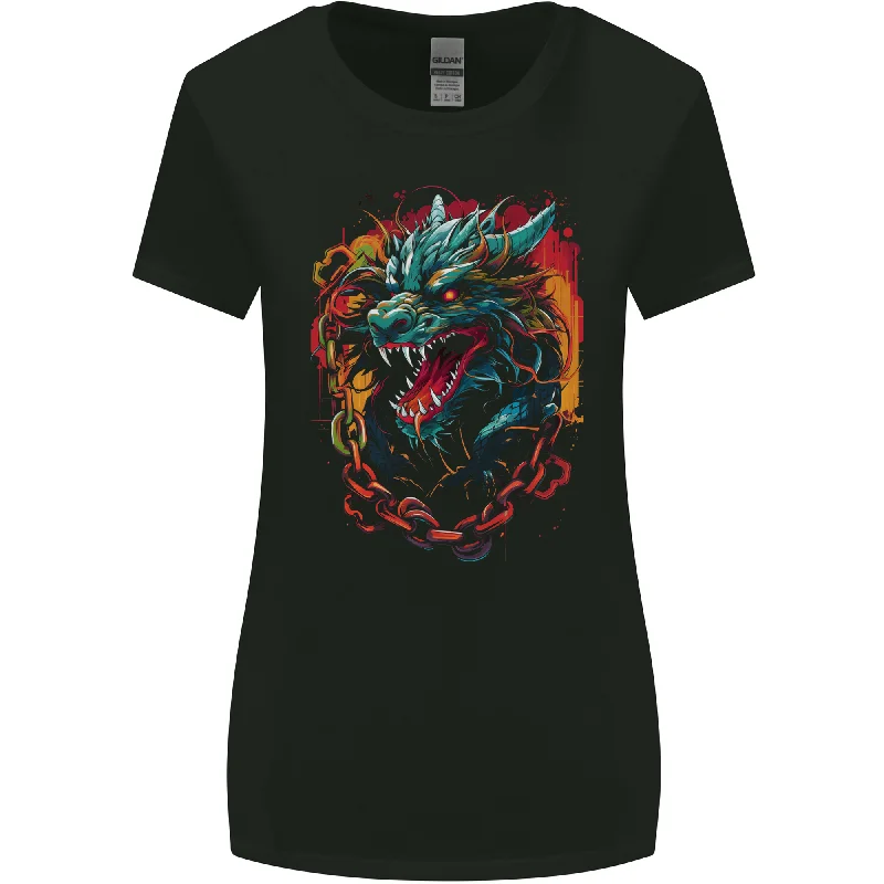 Dragon in Chains Fantasy Womens Wider Cut T-Shirt Chenille Brocade Lace