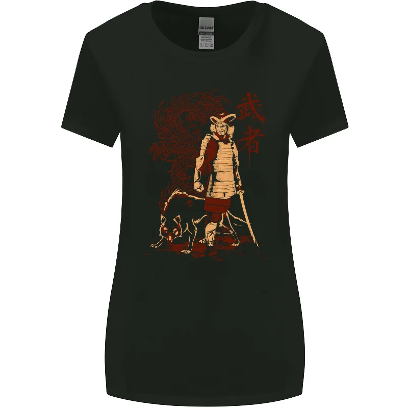 Dragon Warrior Wolf Dragon Samurai MMA Womens Wider Cut T-Shirt Front Pockets Side Pockets Patch Pockets