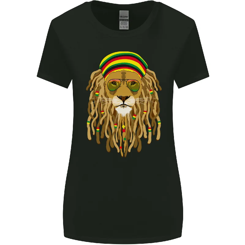 Dreadlock Rasta Lion Jamaica Jamaican Womens Wider Cut T-Shirt Solid Print Embellished