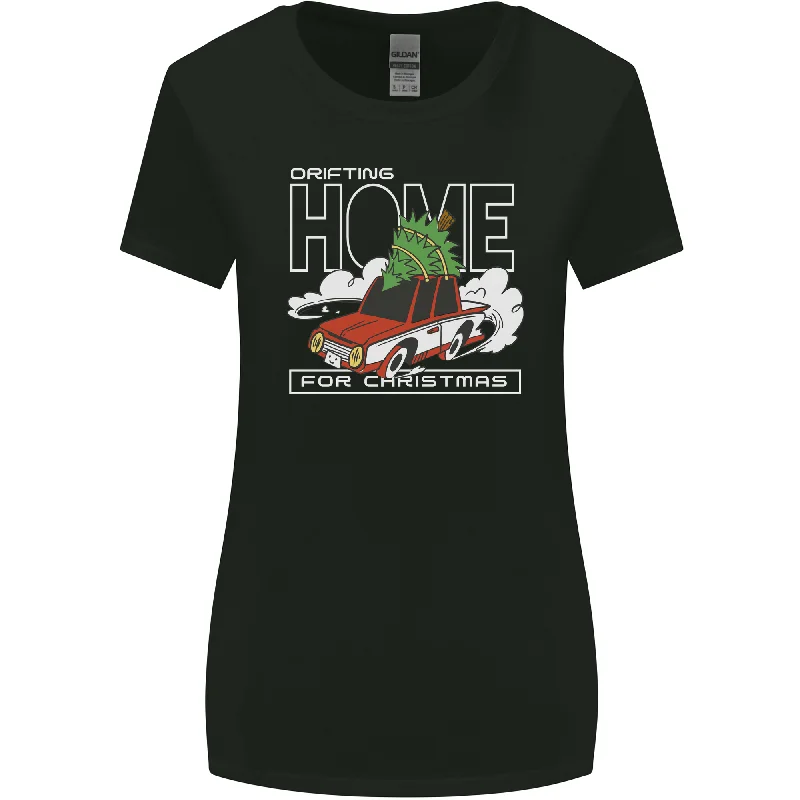 Drifting Home for Christmas Car Drift Funny Xmas Womens Wider Cut T-Shirt Lace Blend Ribbed Blend Corduroy Blend