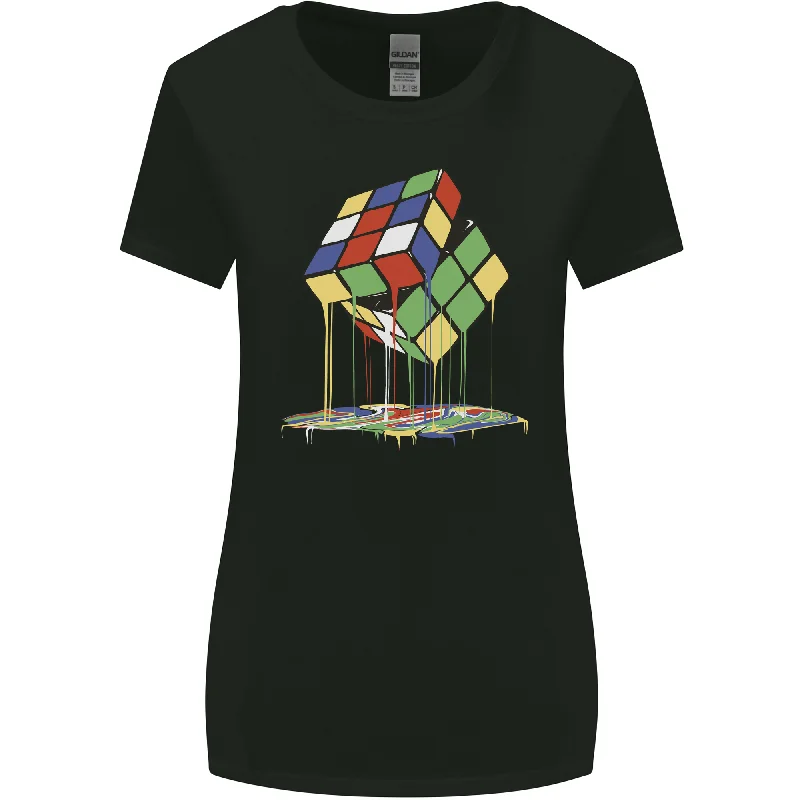 Dripping Rubix Cube Funny Puzzle Womens Wider Cut T-Shirt Solid Print Embellished