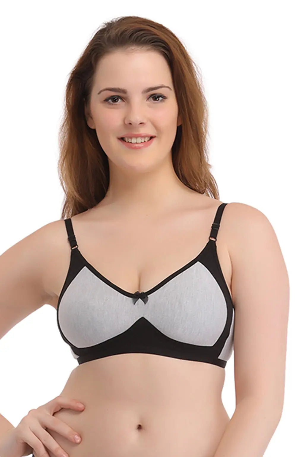 Full Cup Non-Padded Wirefree T-Shirt Bra With Contrast Color - Black Print Jacquard Patchwork