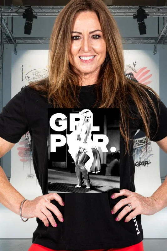 GRRRL PWR Black Performance Tee Mesh Blend Leather Blend Suede Blend