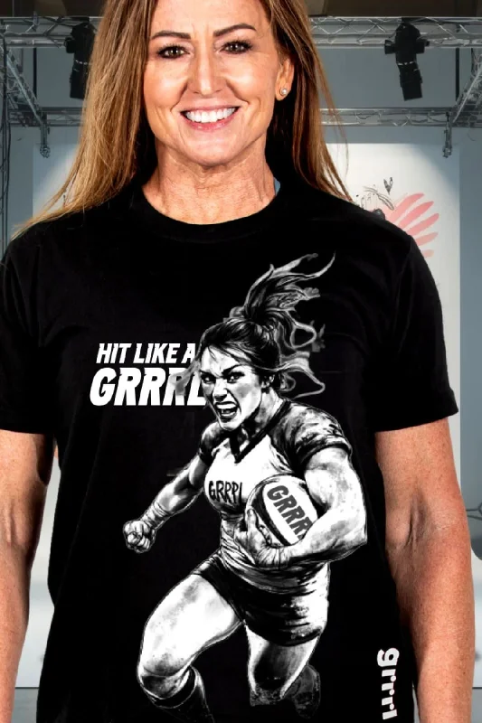 Hit Like A GRRRL Black Performance Tee Ribbed T-Shirt High Neck Heavyweight