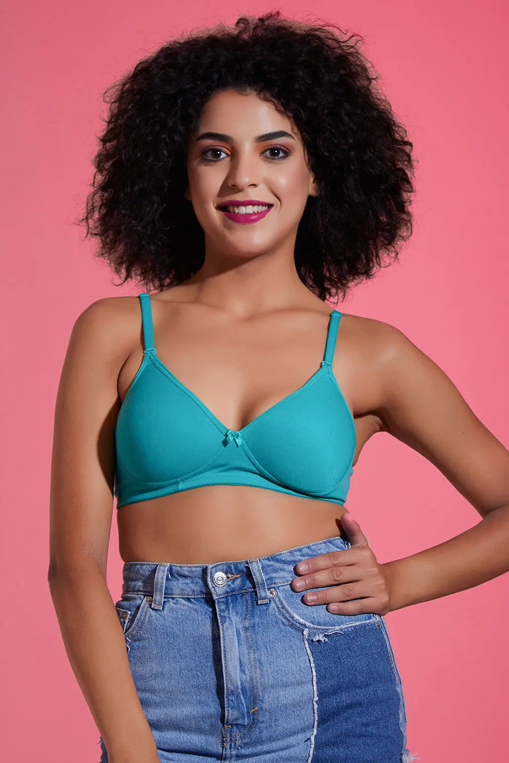 Level 1 Push-Up Underwired Demi Cup Multiway T-shirt Bra in Teal Green - Cotton Rich Modern Contemporary Chic