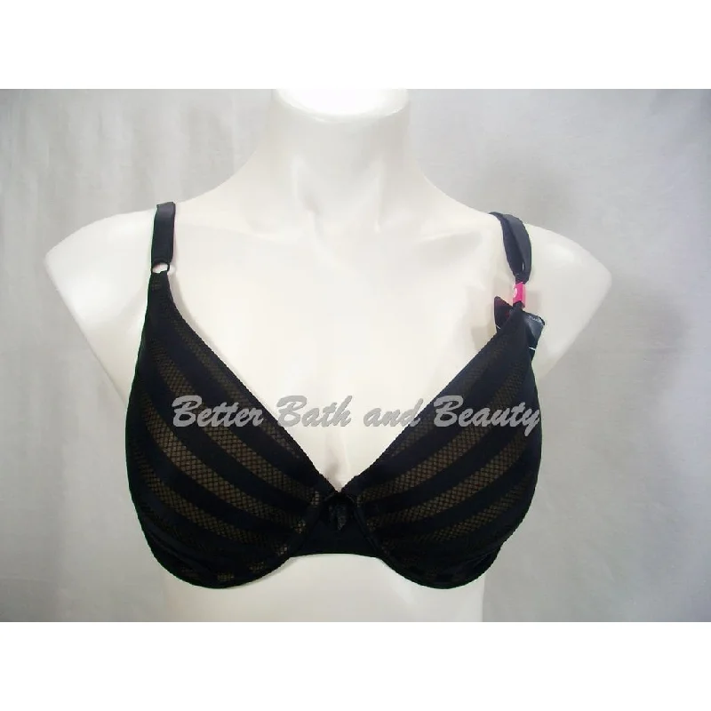 Maidenform 05701 5701 Self Expressions T-Shirt UW Bra 36DD Black Mesh Stripe NWT Collared Crew Neck Turtle Neck