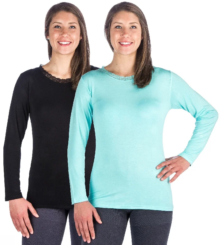 Women's Cool Knit Long Sleeve Layering T-Shirt - 2 Pack - Black/Aqua Oversized T-Shirt Spandex breathable
