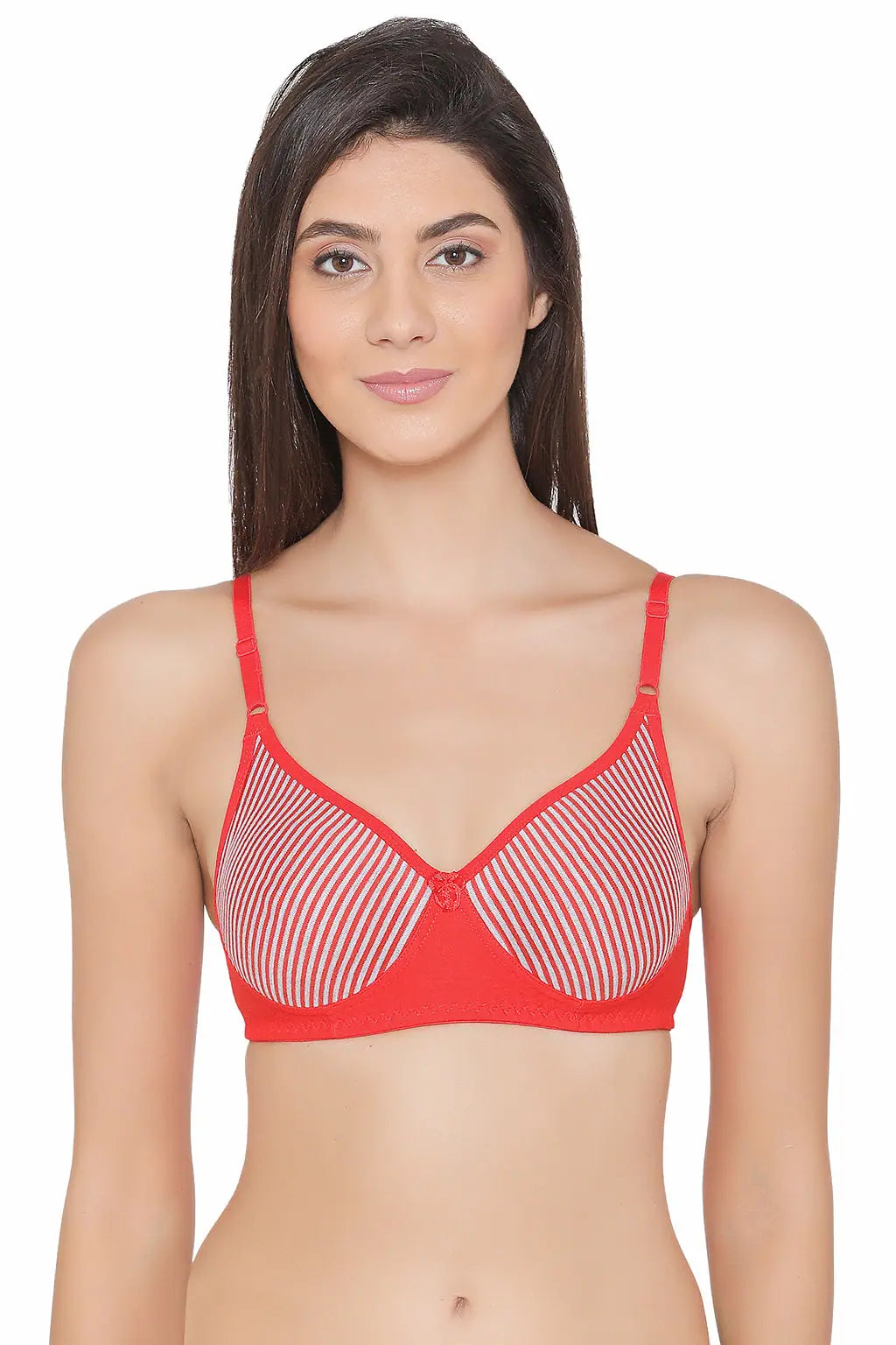 Non-Padded Non-Wired Full Coverage Striped Spacer Cup T-shirt Bra in Red - Cotton Rayon Fabric Velvet Fabric Corduroy Fabric