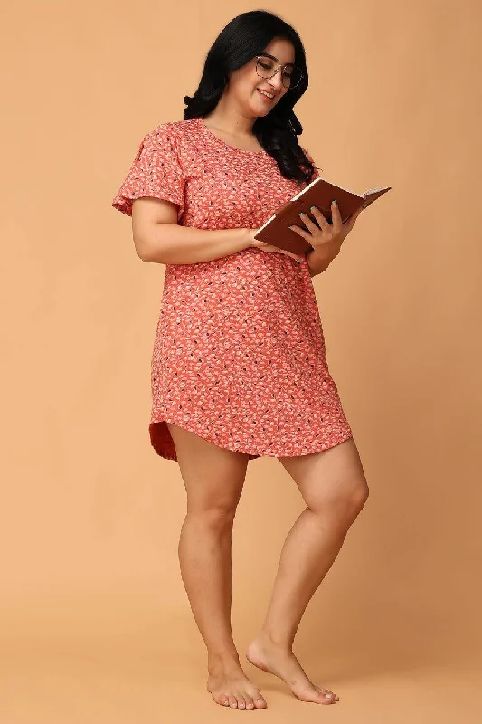 Peach Floral Printed Long T-shirt Dress Knit Fabric Woven Fabric Fleece Fabric