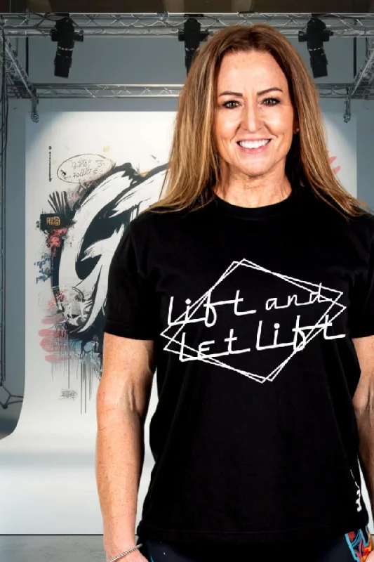 Lift And Let Lift Black Performance Tee Beaded Sequined Faux Fur
