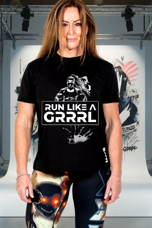Run Like A GRRRL Black Performance Tee Knit Fabric Woven Fabric Fleece Fabric