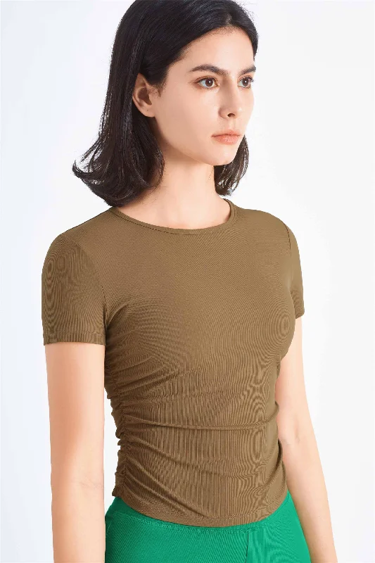 TX1455-Sun protection sports T-shirt summer fold waist casual top women comfortable slimming cool yoga wear short sleeves Hooded Caped Shawl Collar