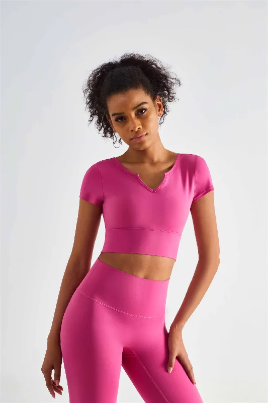 TXB1440-NULS Yoga dress short sleeve with chest cushion sexy V-neck fitness vest cross Europe and the United States to wear sports T-shirt women Fleece Nylon Spandex