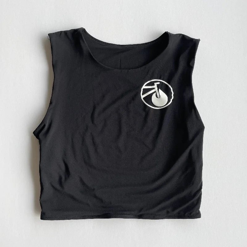 Cropped Fitted Muscle Tee, Black Basic T-Shirt Crew Neck Short Sleeve