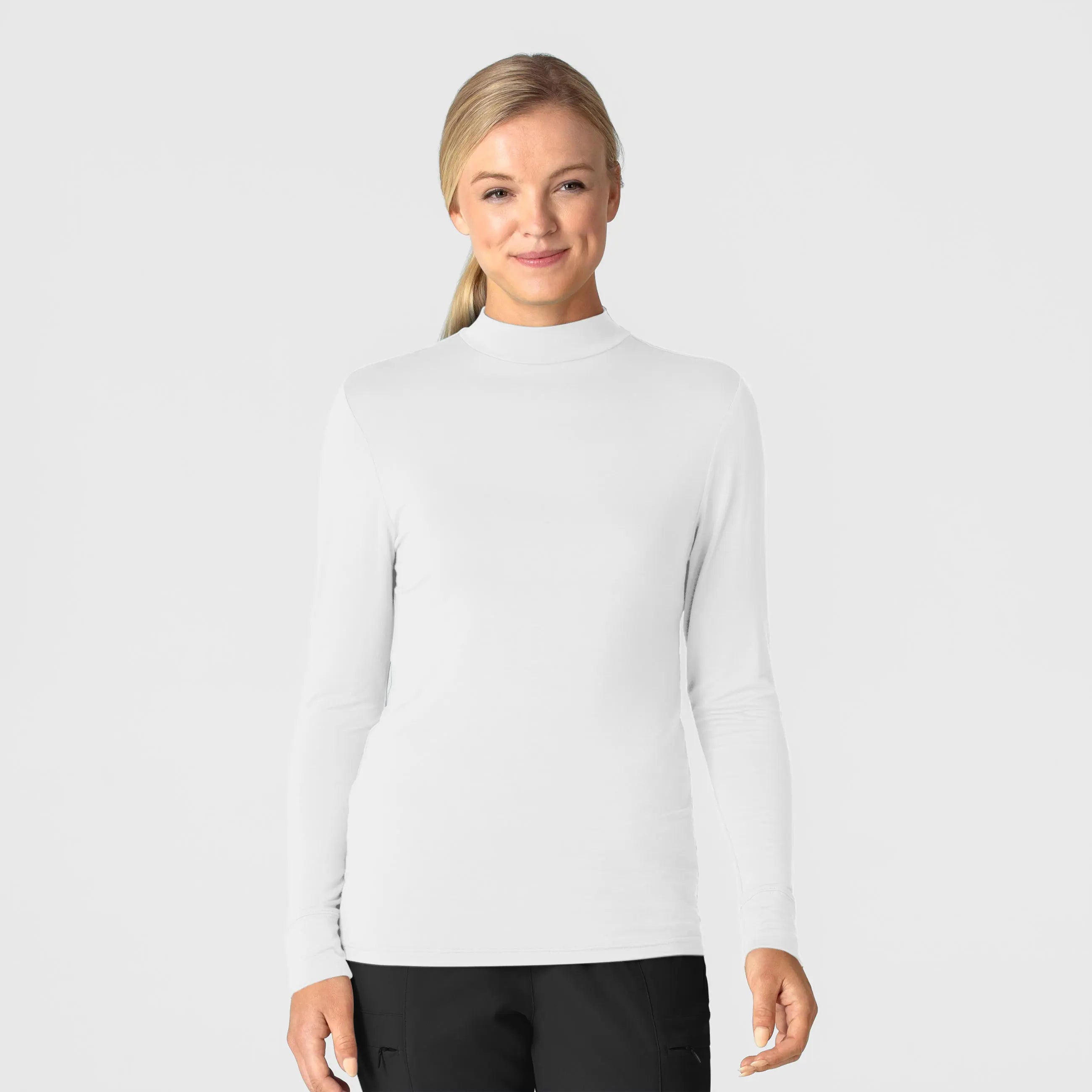 Wink Women's Long Sleeve Mock Neck Silky Tee - White Anti-Pilling Machine Wash Handmade