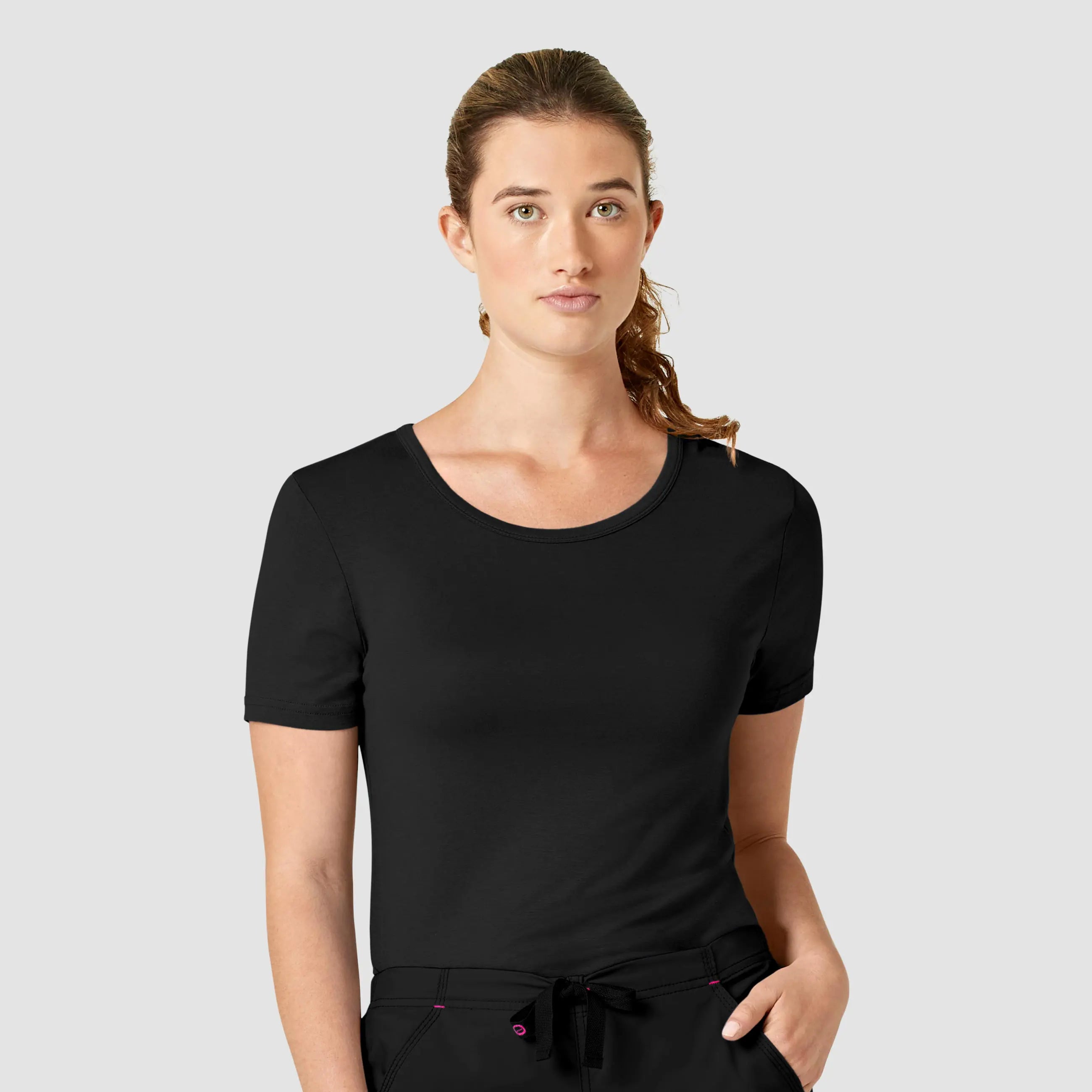 Wink Women's Silky Knit Short Sleeve Tee - Black Nylon Fabric Polyester Fabric Spandex Fabric