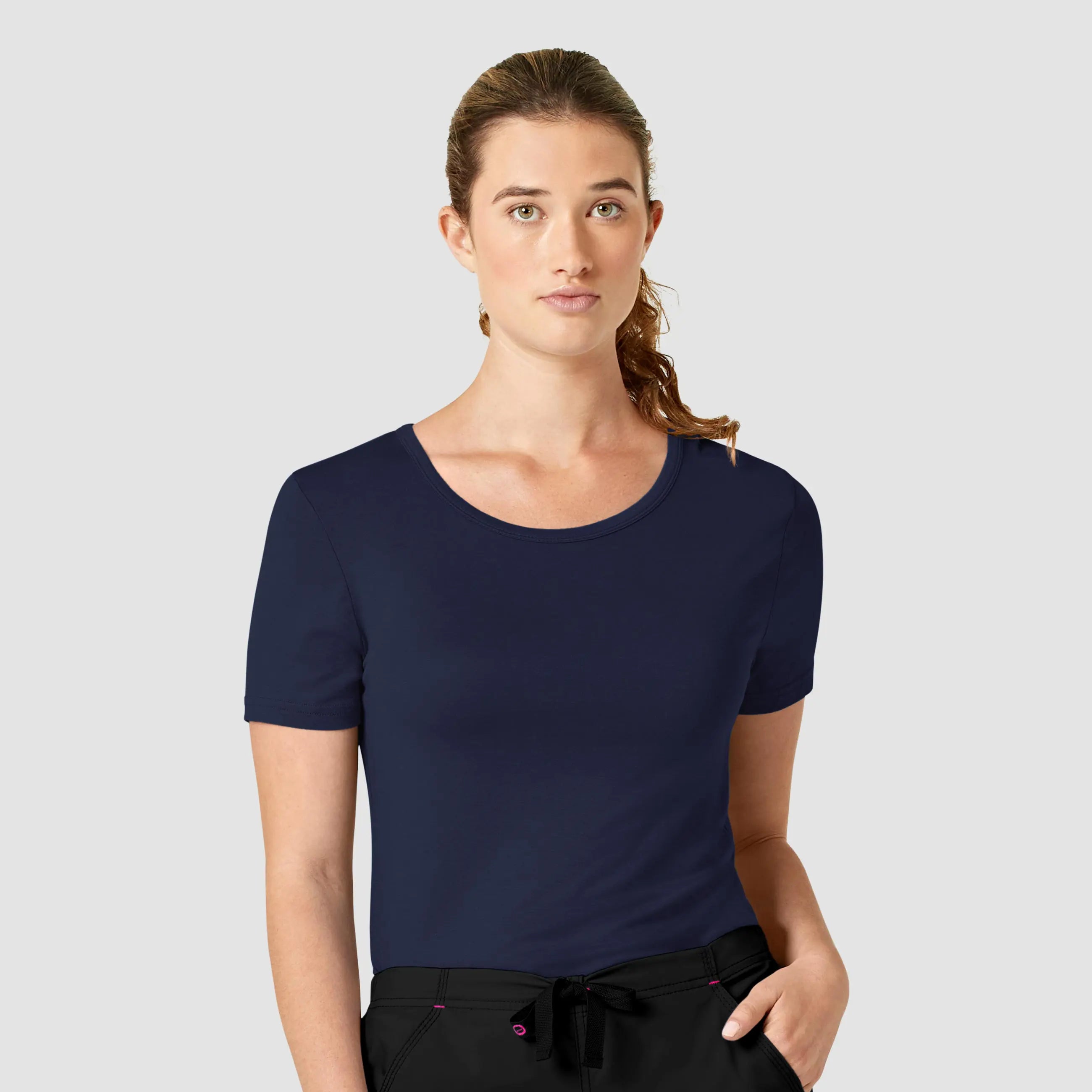 Wink Women's Silky Knit Short Sleeve Tee - Navy Spandex Blend Rayon Blend Denim Blend