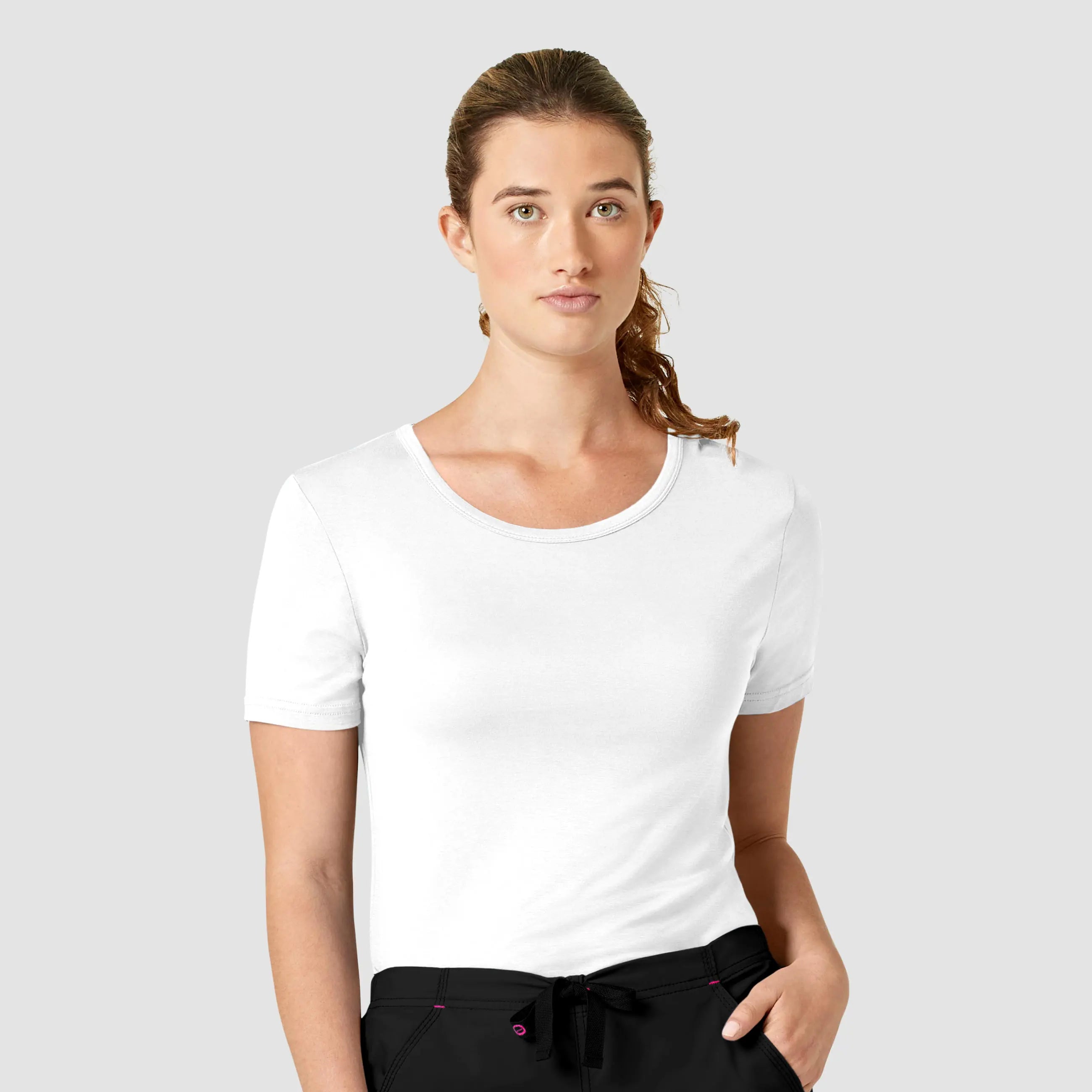 Wink Women's Silky Knit Short Sleeve Tee - White Polka Dot Checkered Tartan