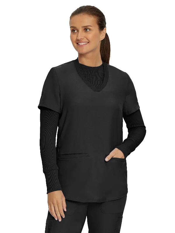 Women's 1-Pocket Long-Sleeve Crew Neck Underscrub Tee Zippered Buttoned Snapped