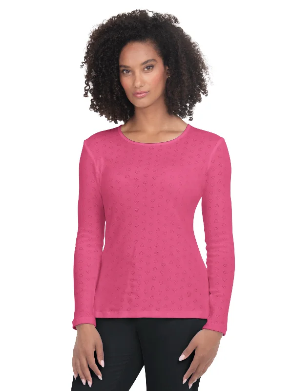 Women's Heart Pointelle Long-Sleeve Rohan Underscrub Tee Spandex Blend Rayon Blend Denim Blend
