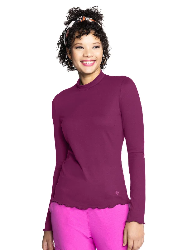 Women's Pocketless Lettuce Edge Underscrub Tee Zippered Front Buttoned Front Snap Front