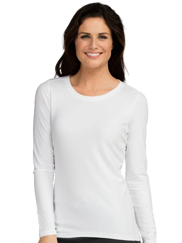 Women's Pocketless Performance Knit Underscrub Tee Welt Pockets Slit Pockets