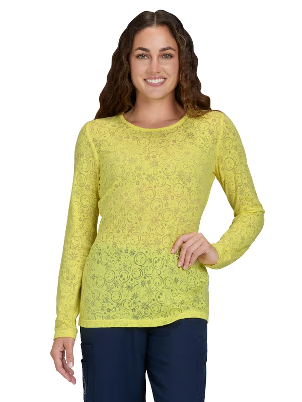 Women's Smiley Face Burnout Design Long Sleeve Kind Underscrub Tee Knit Fabric Woven Fabric Fleece Fabric