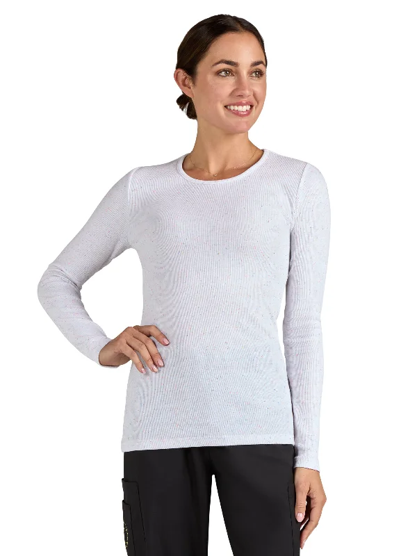Women's Speckled Rib Smiley Face Elbow Tender Underscrub Tee Fashionable Trendy Casual