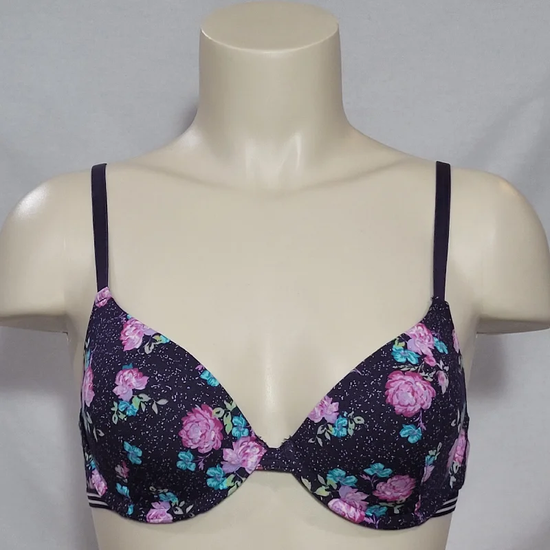 Xhilaration Cotton T-Shirt Convertible UW Bra 34A Purple Flower Modern Contemporary Chic